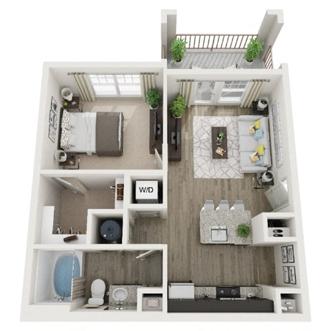 Floor plan for 1 bed, 1 bath, 640 sqft